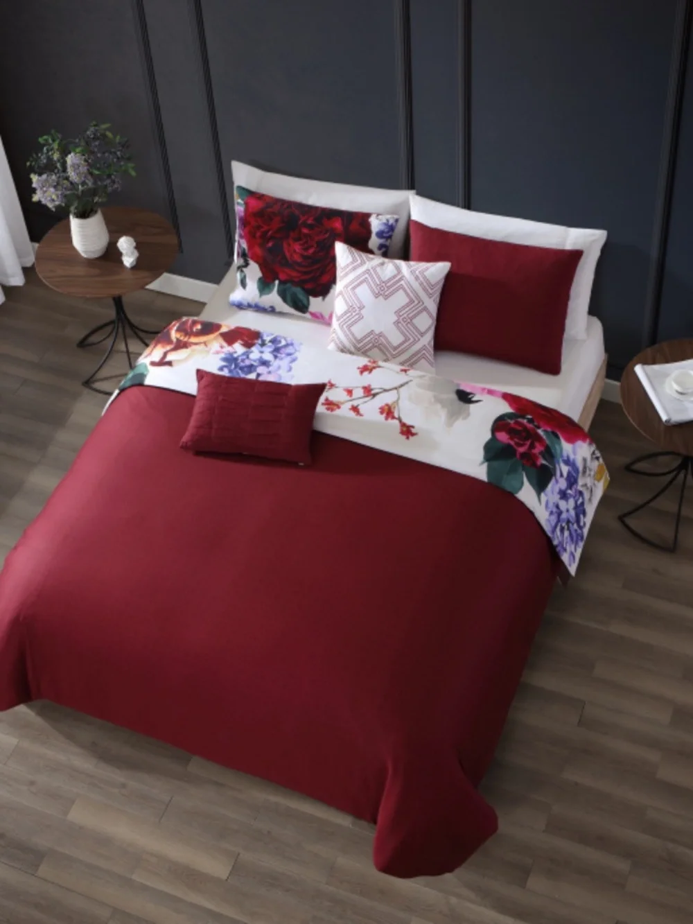 Bebejan Magenta Floral Reversible Queen Comforter Set